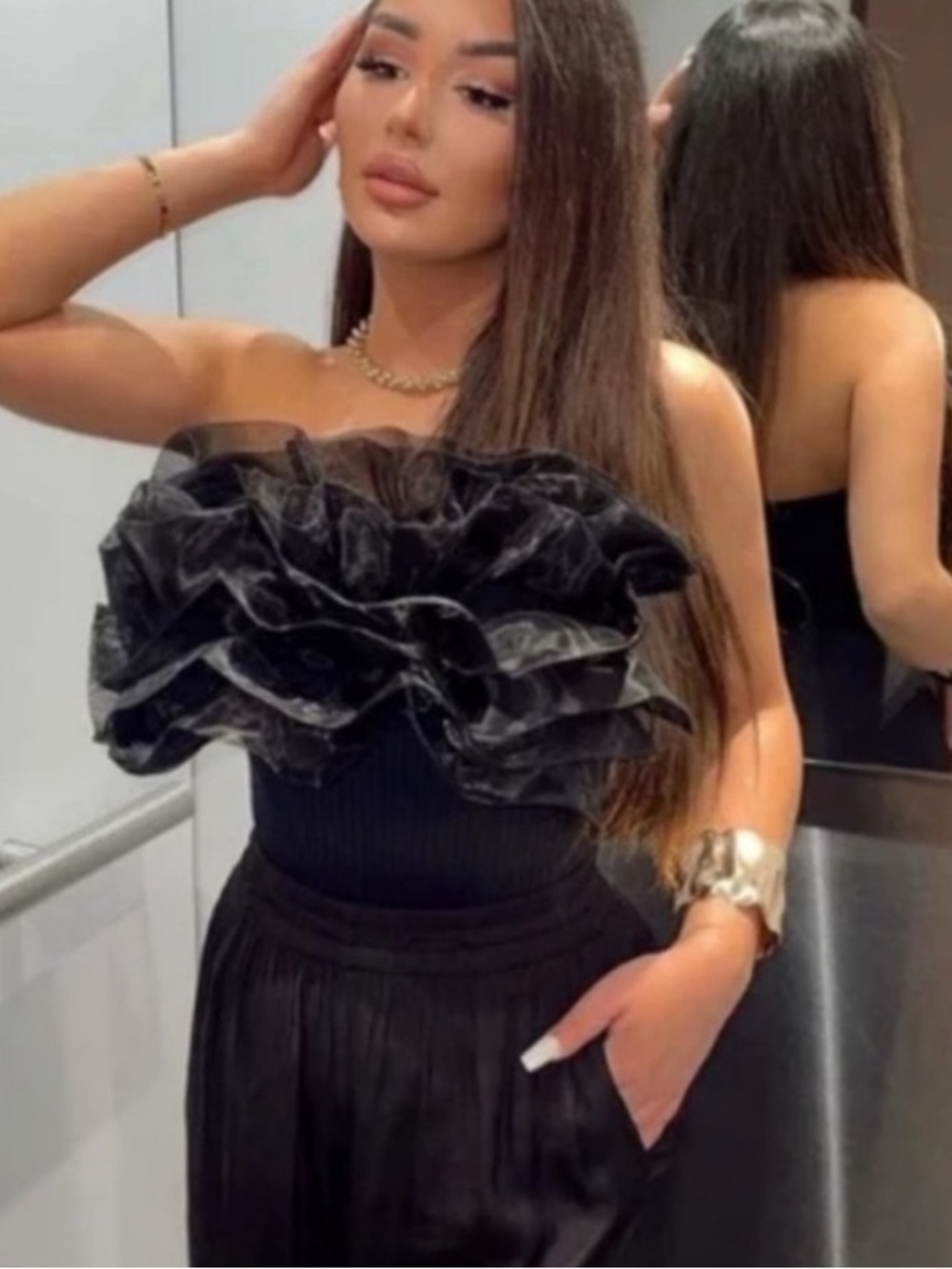 Zara Black Ribbed Strapless Crop Top